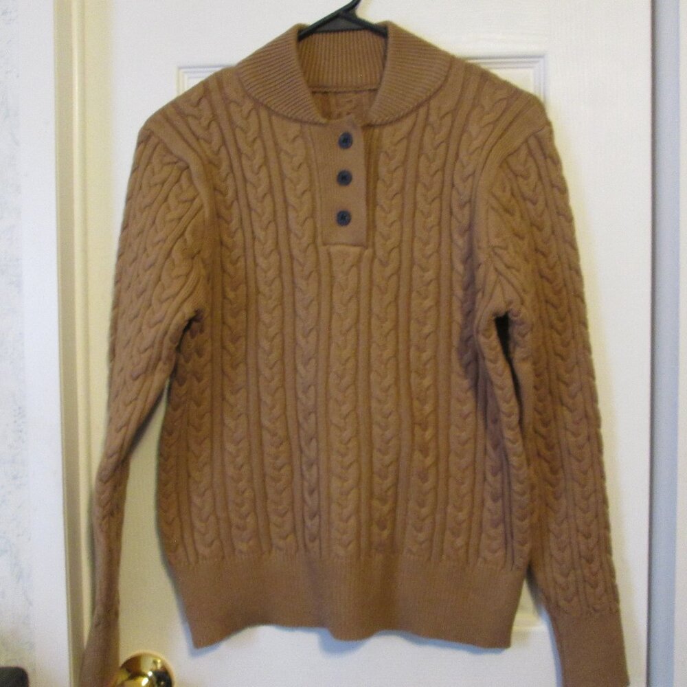 Preppy Old Money Look Style Women's 1/4 Button Cable Knit Sweater